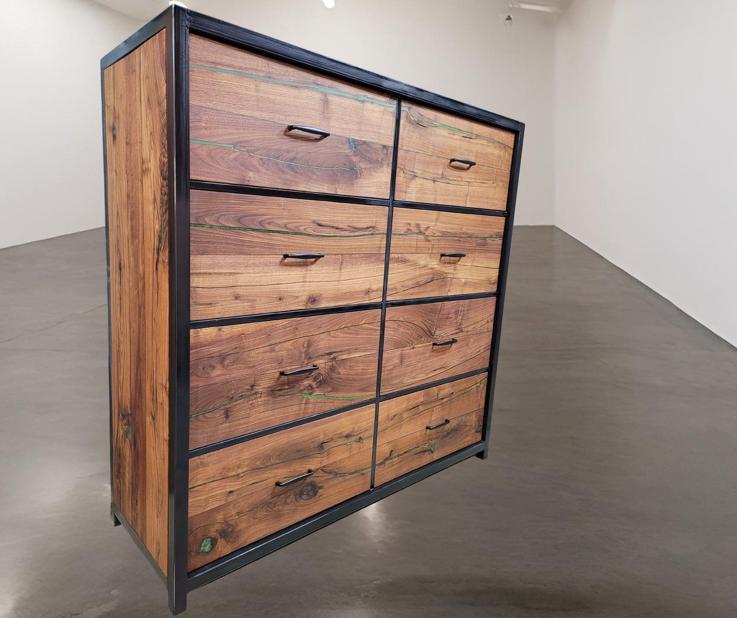 Custom Order! - Oversized Eight Drawer Walnut/Steel Dresser - Handmade to Order