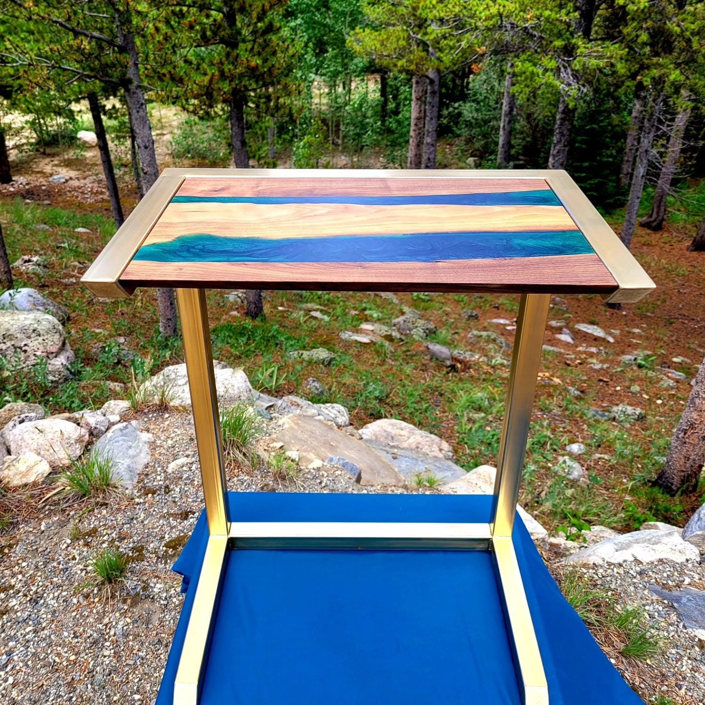 Custom Order C-Side Table - White Oak or Black Walnut - Colored Epoxy Available
