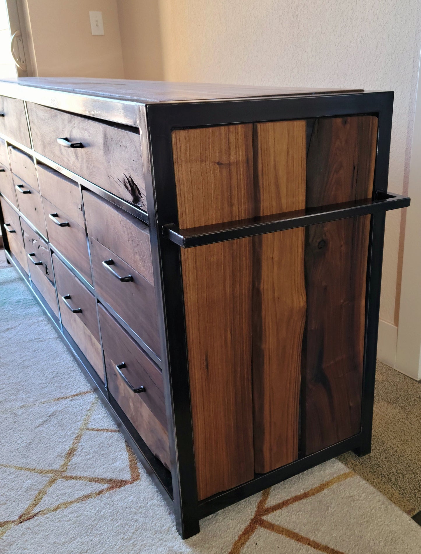 Custom Order 10 Drawer Walnut Dresser w/ Epoxy Inlay Modern Farmhouse Furniture