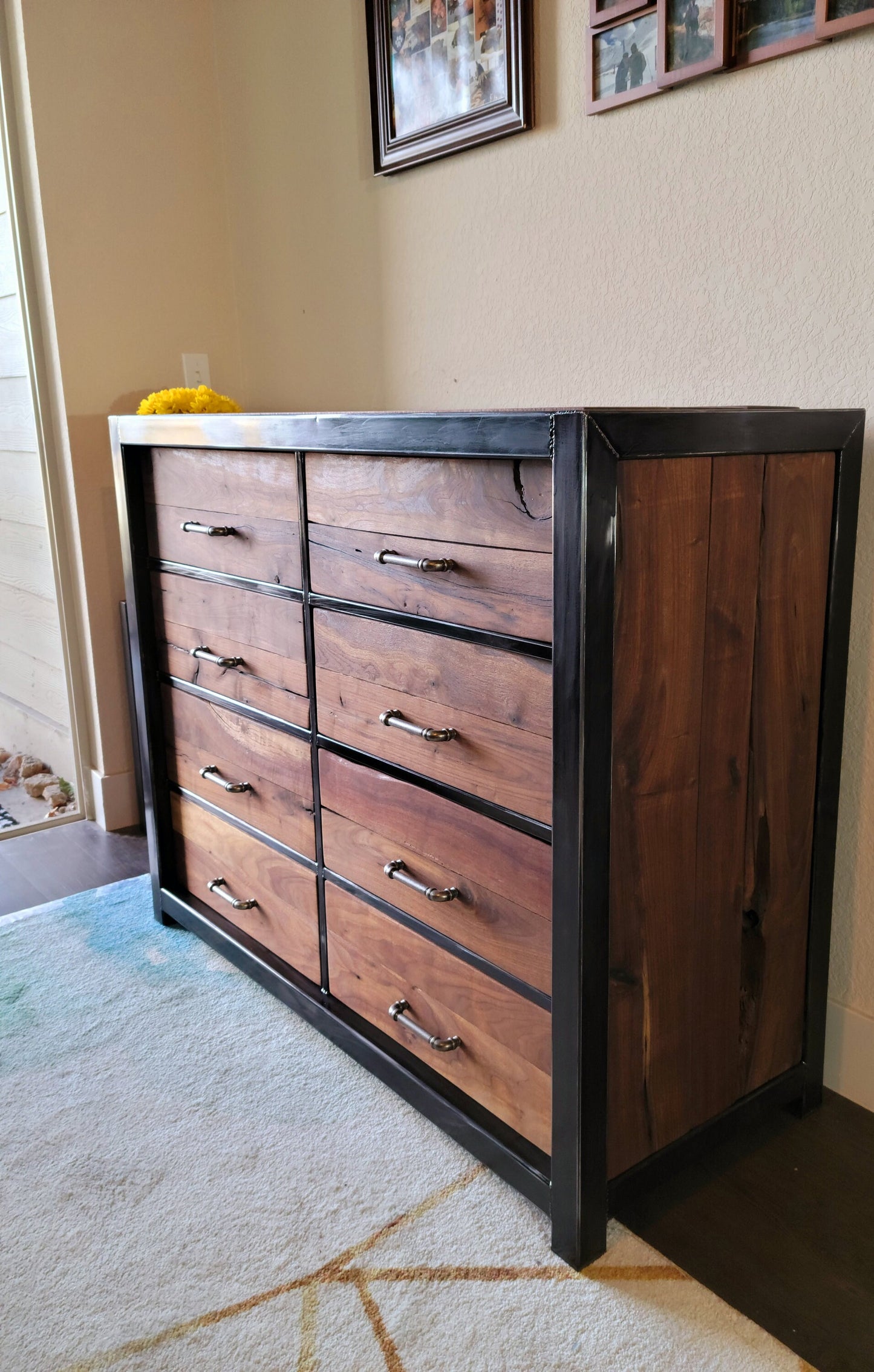 Industrial Rustic Dresser - Handmade to Order - American Black Walnut w/Steampunk Handles