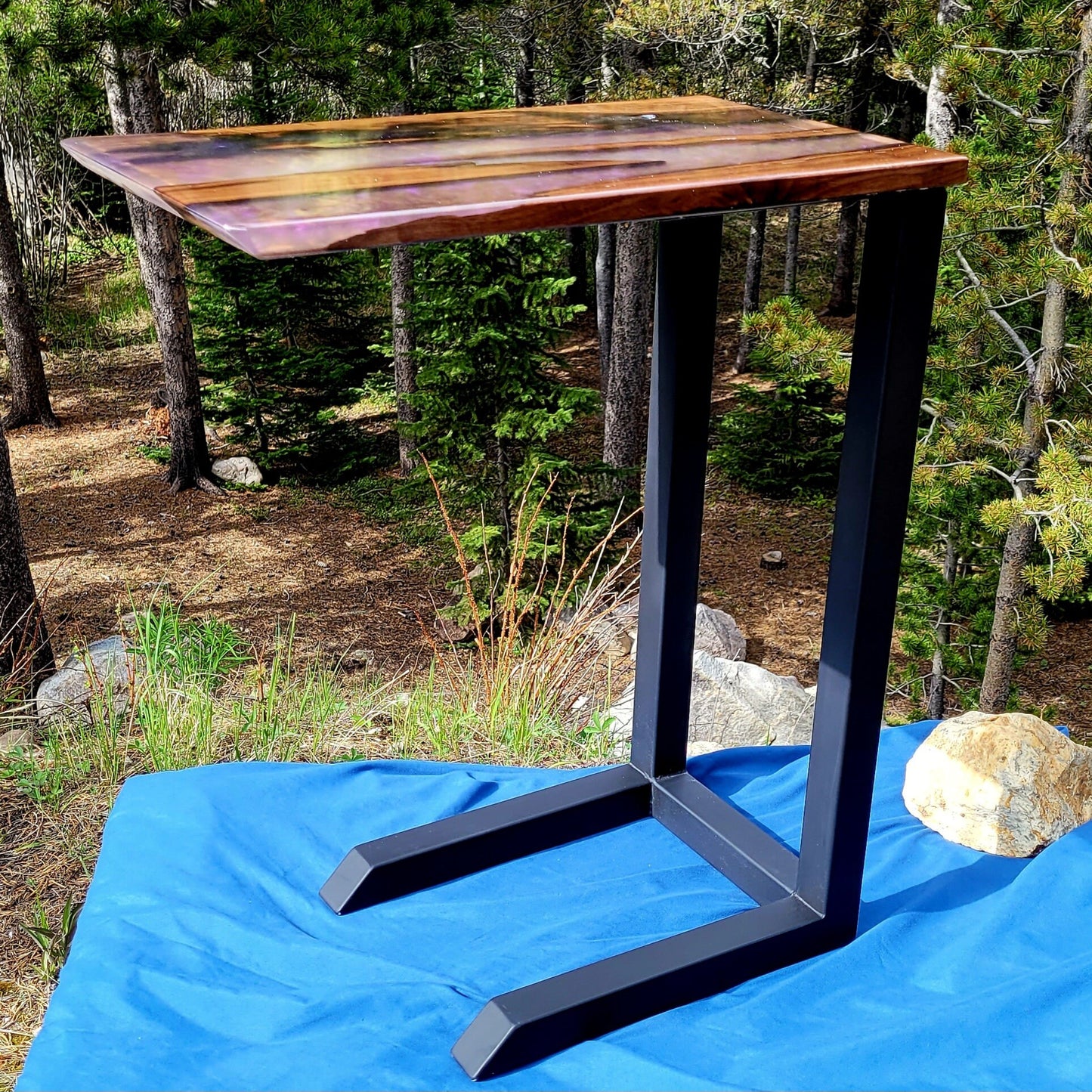 Made to Order! Custom C-Side Table/Couch Table/Coffee Desk - American Black Walnut - Epoxy Resin Inlay