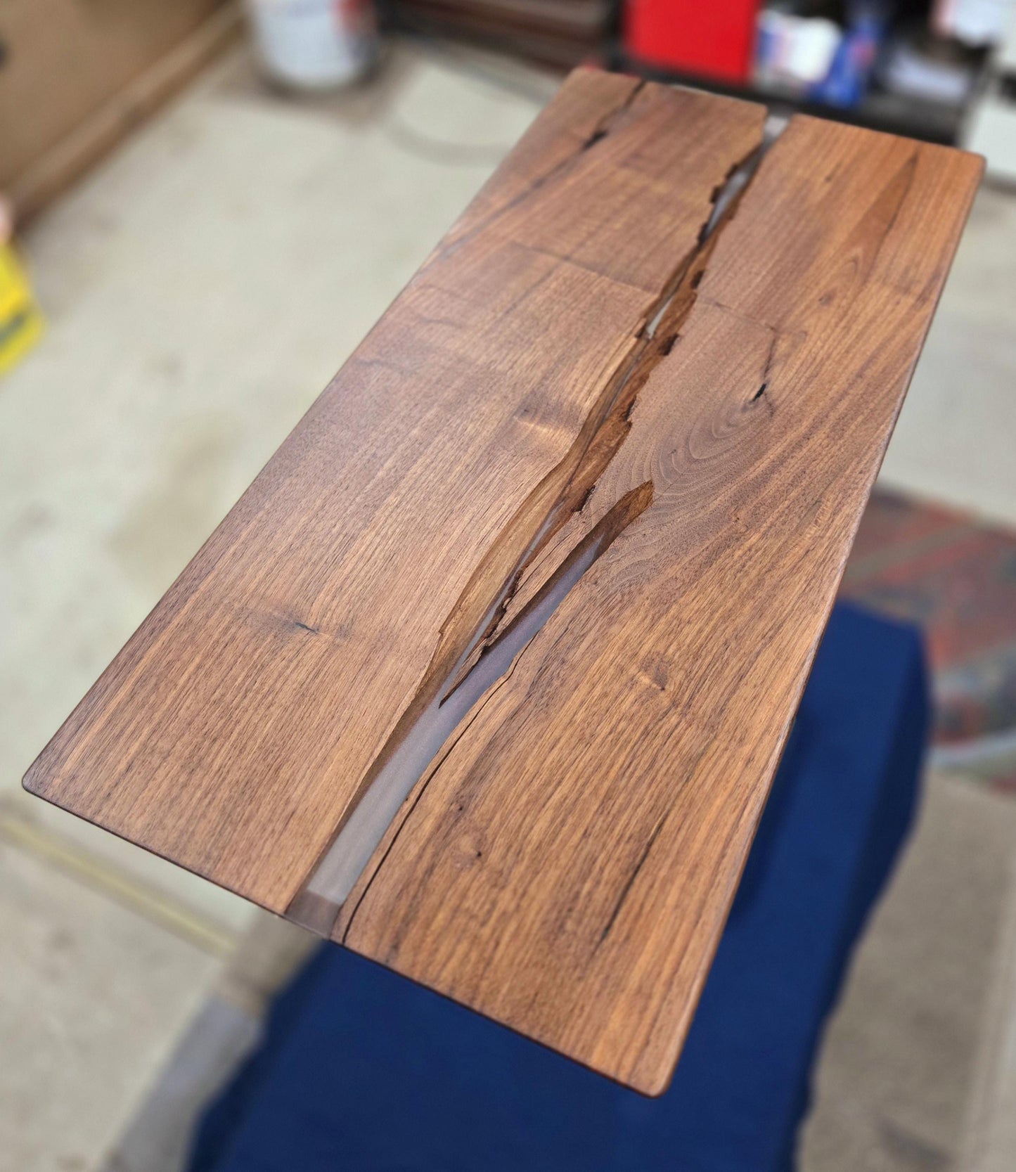 Clear Side Table - Handmade Real Steel & American Walnut with Ghost Copper epoxy