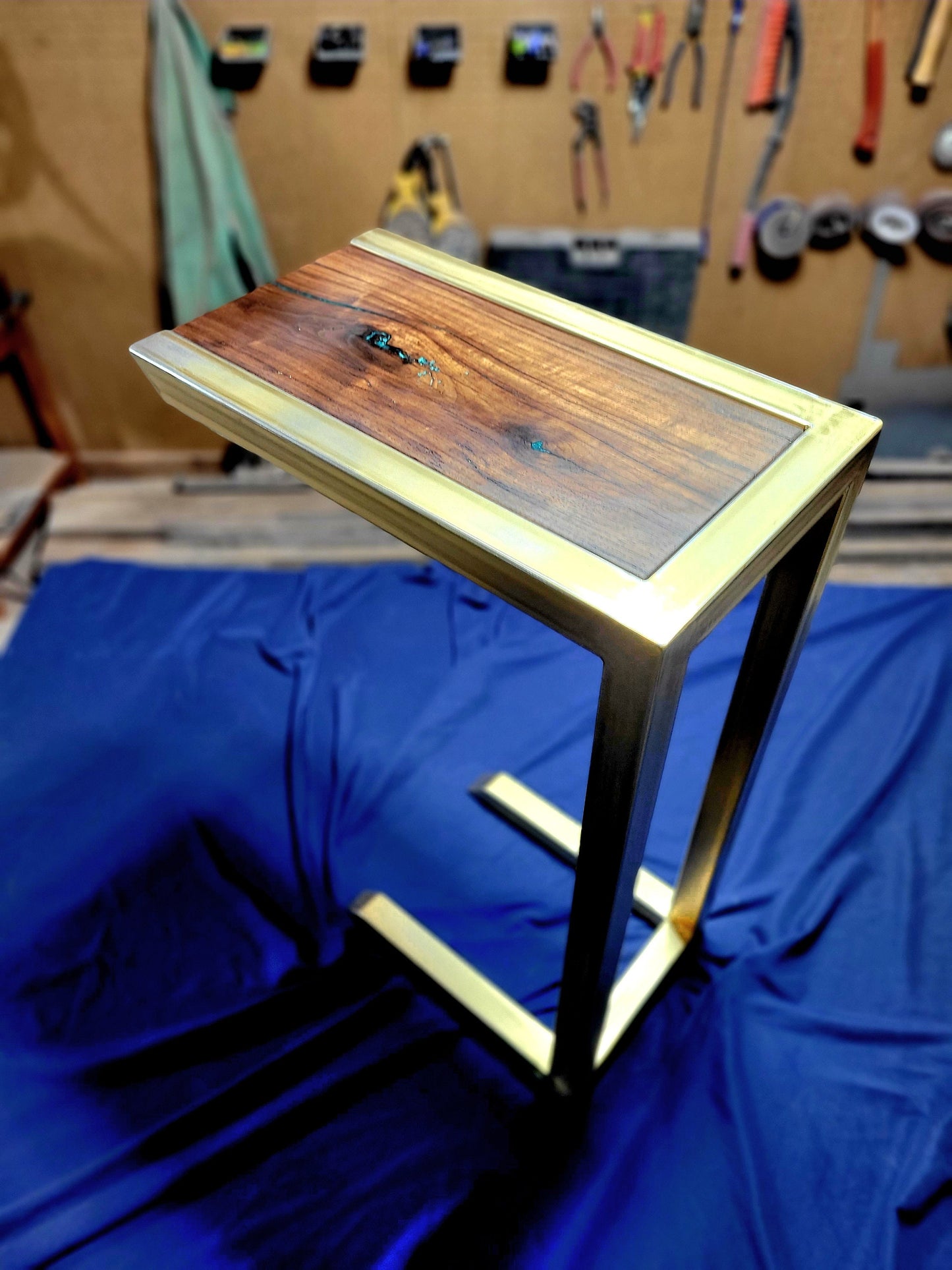 Made to Order! - Custom C-Side Tables - Antique Gold American Black Walnut Colored Epoxy Inlay