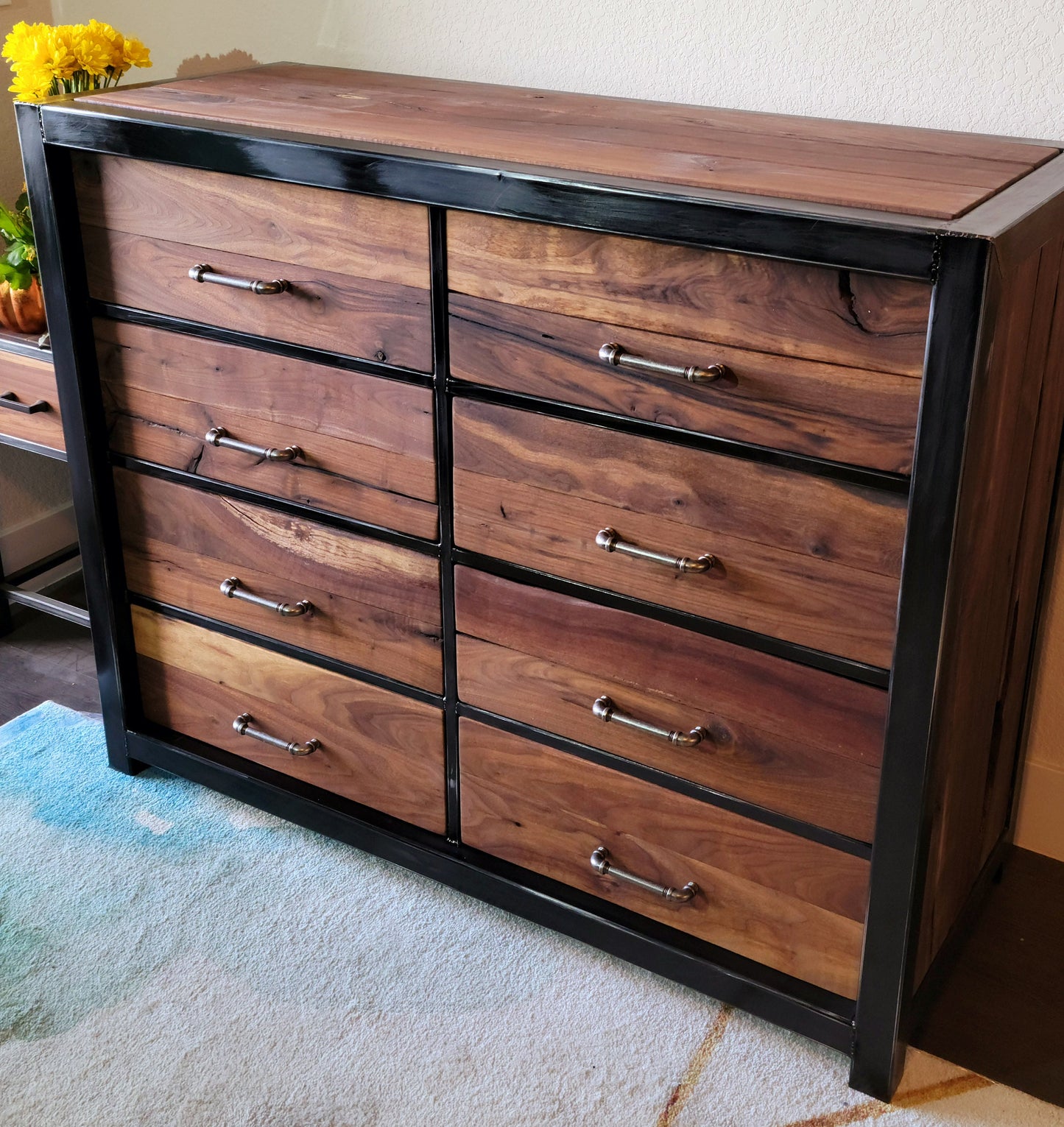 Industrial Rustic Dresser - Handmade to Order - American Black Walnut w/Steampunk Handles