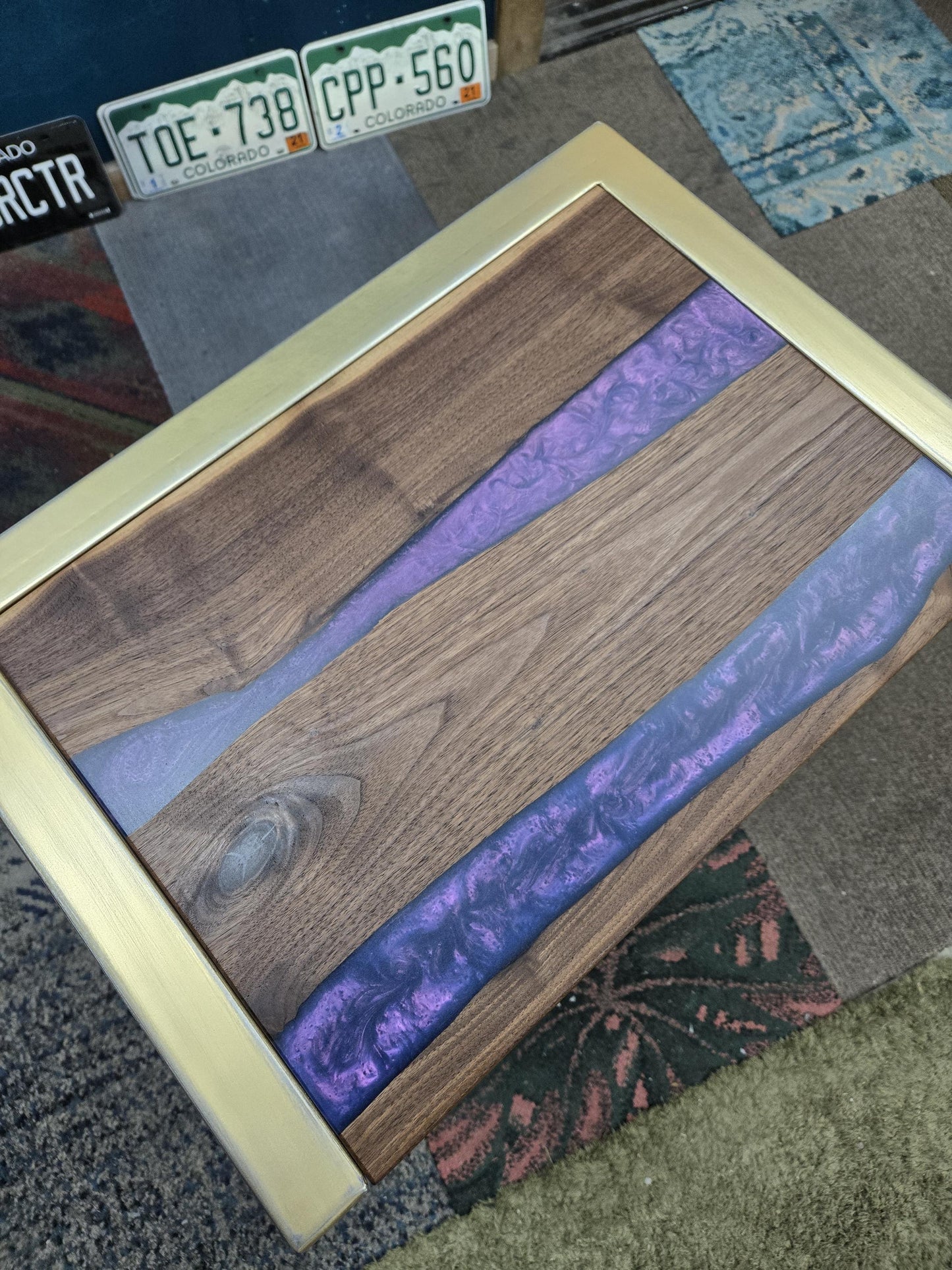 C-Side Table - Handmade Real Steel & American Walnut with Kamenbudokai epoxy
