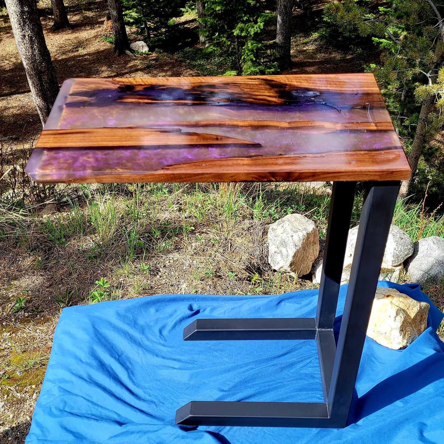 Made to Order! Custom C-Side Table/Couch Table/Coffee Desk - American Black Walnut - Epoxy Resin Inlay