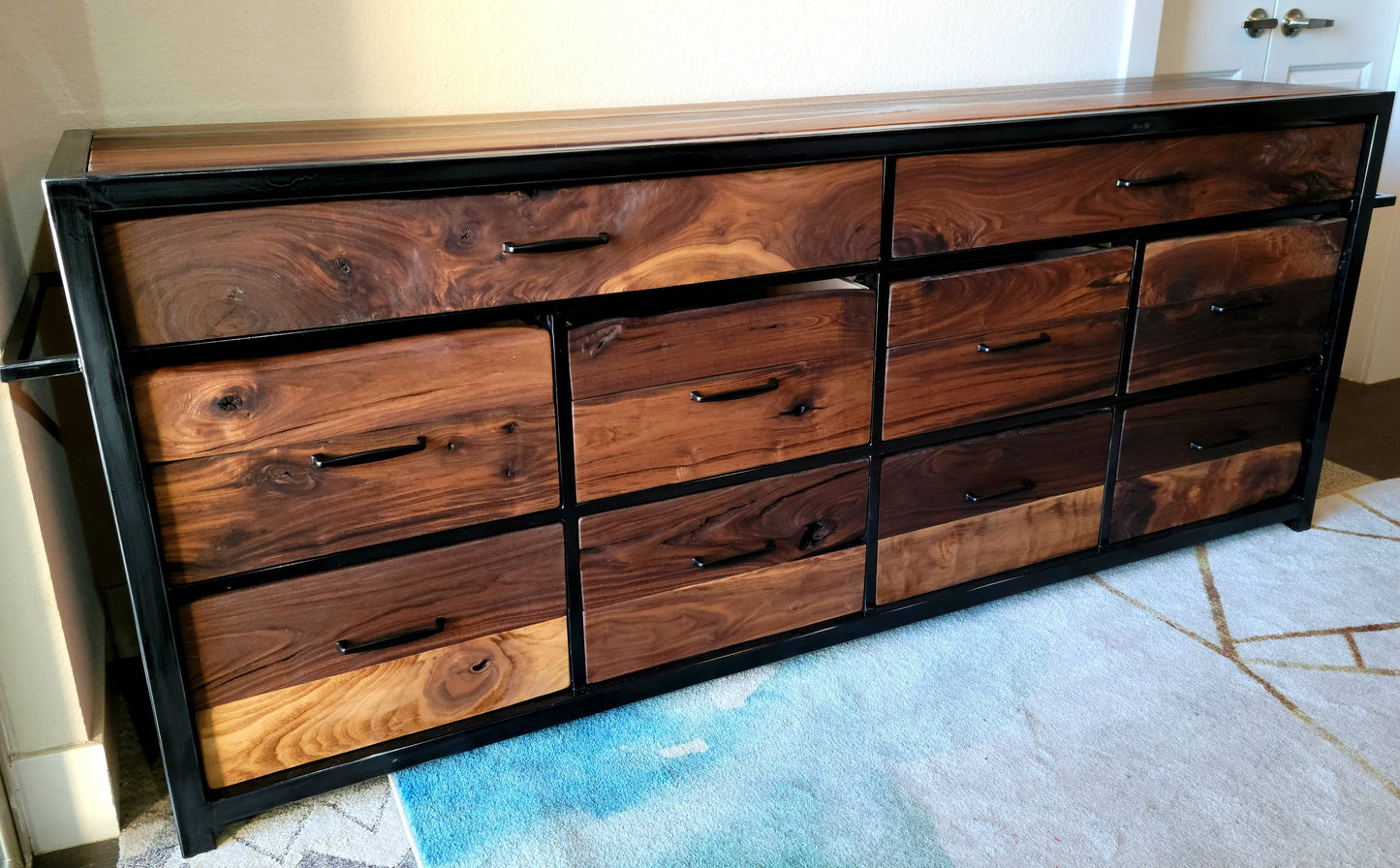 Custom Order 10 Drawer Walnut Dresser w/ Epoxy Inlay Modern Farmhouse Furniture