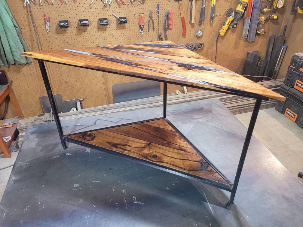 Start a Discussion! - Custom Corner Table - 100% Handmade in Colorado - Black Walnut - Black Onyx & Pure White Epoxy Inlay