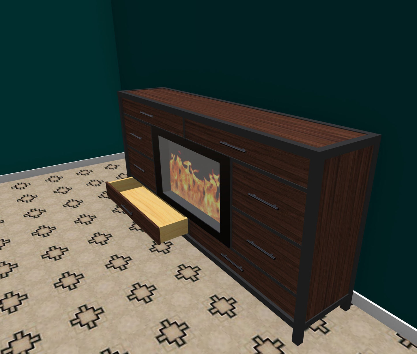 Start a Discussion! - Custom Dresser/Hutch with Electric Fireplace & American Walnut