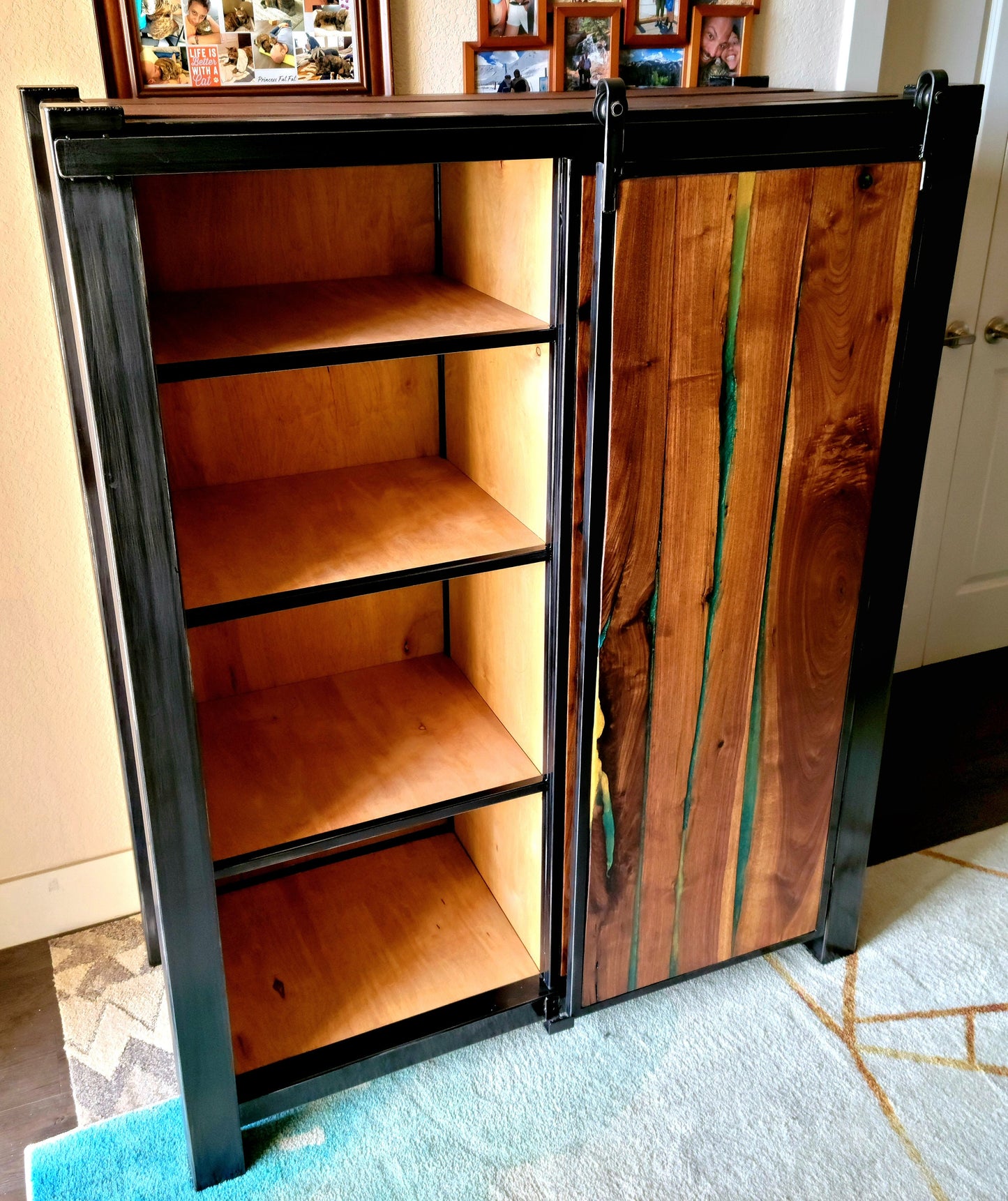 Barndoor Dresser - Liqour Cabinet - American Black Walnut & Epoxy Inlay - Handmade in USA