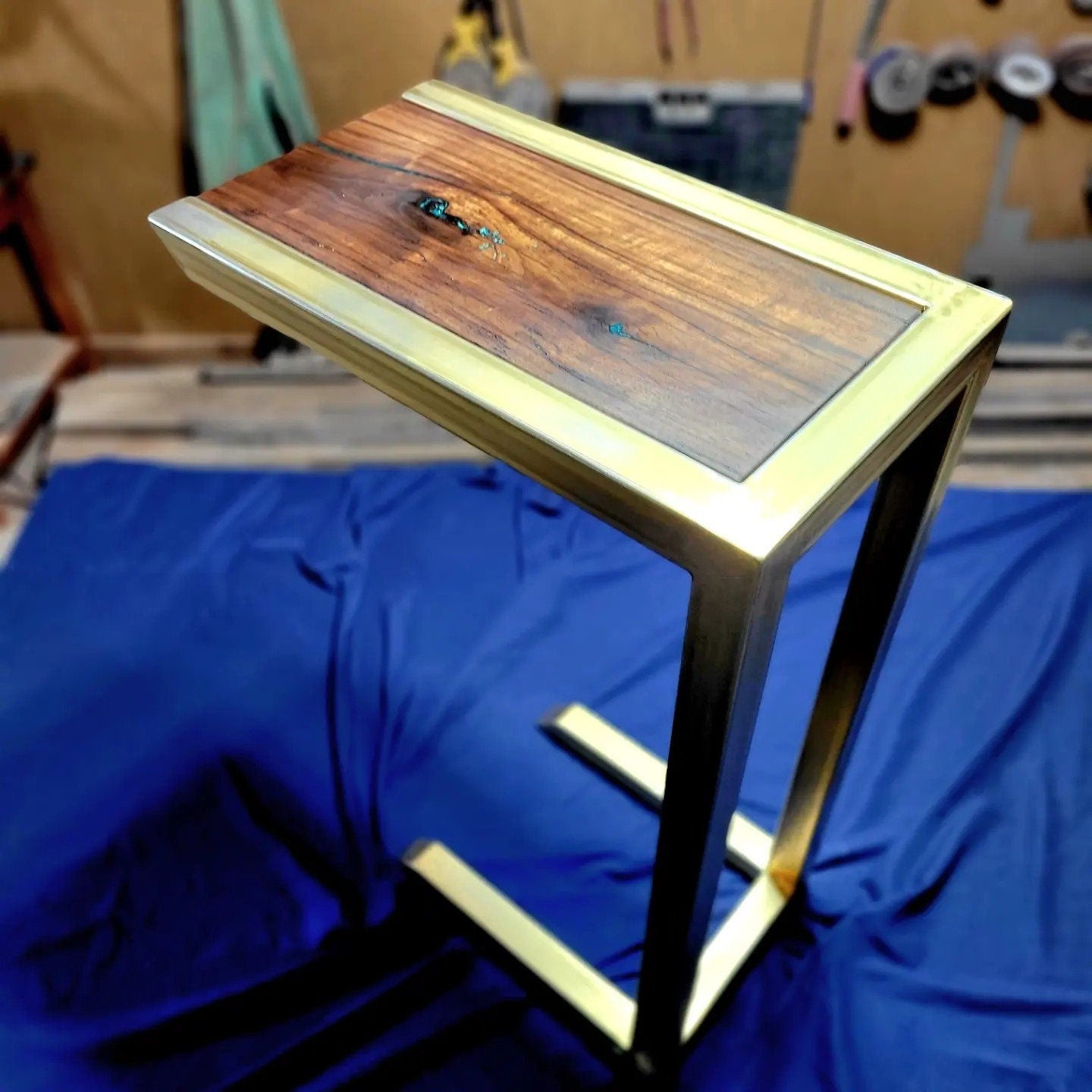 Made to Order! - Custom C-Side Tables - Antique Gold American Black Walnut Colored Epoxy Inlay