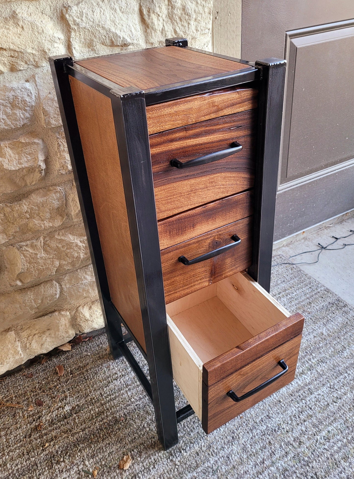 Custom Order! - Three Drawer Nightstands with American Black Walnut & Real Steel