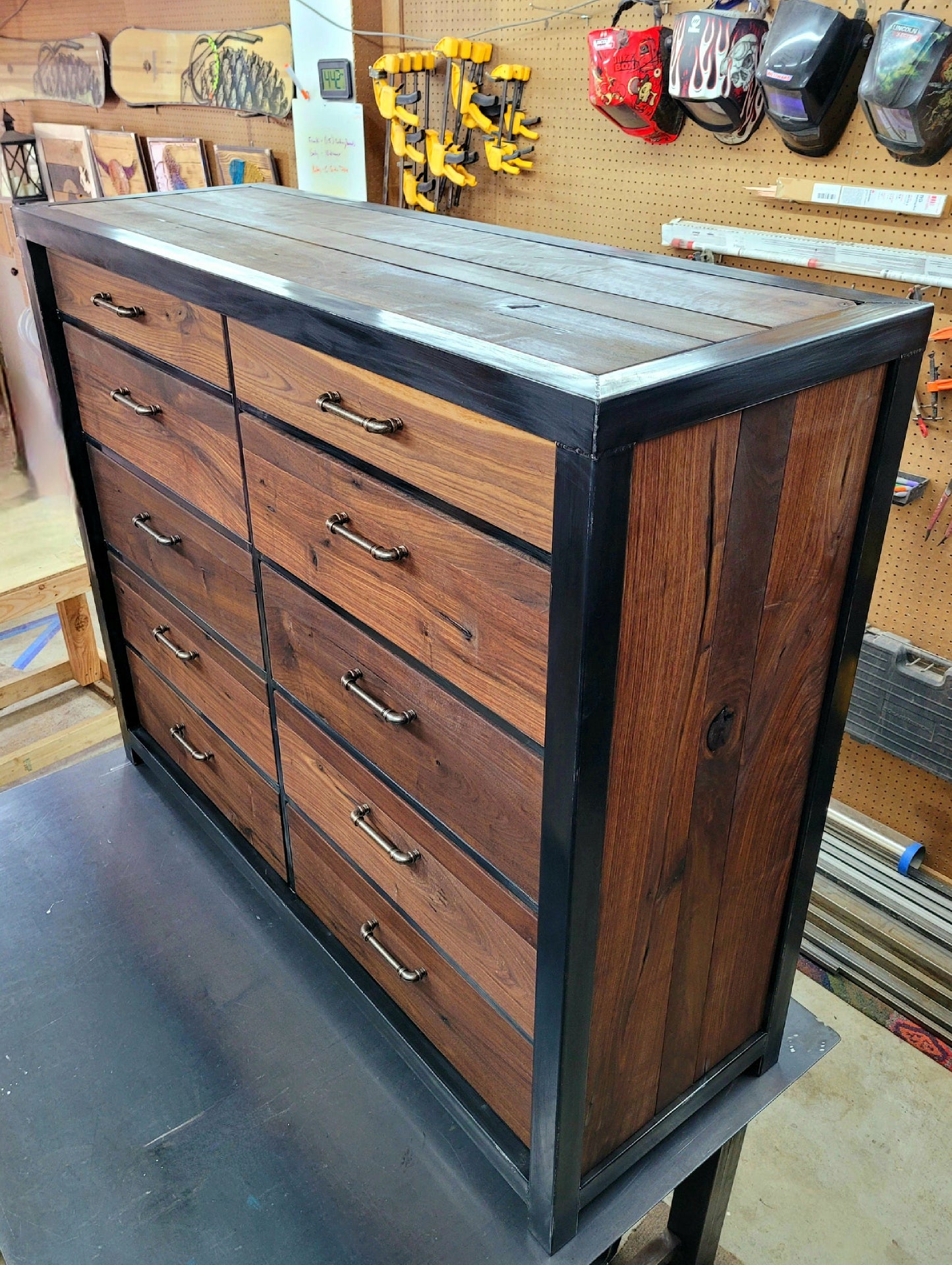 Custom Order! - Upright 10 Drawer Walnut/Steel Dresser - Handmade to Order