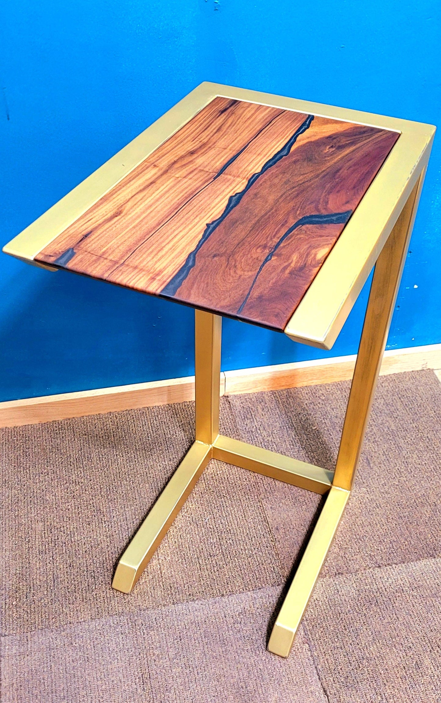 Made to Order! - Side Tables - Antique Gold with American Black Walnut & Colored Epoxy Inlay