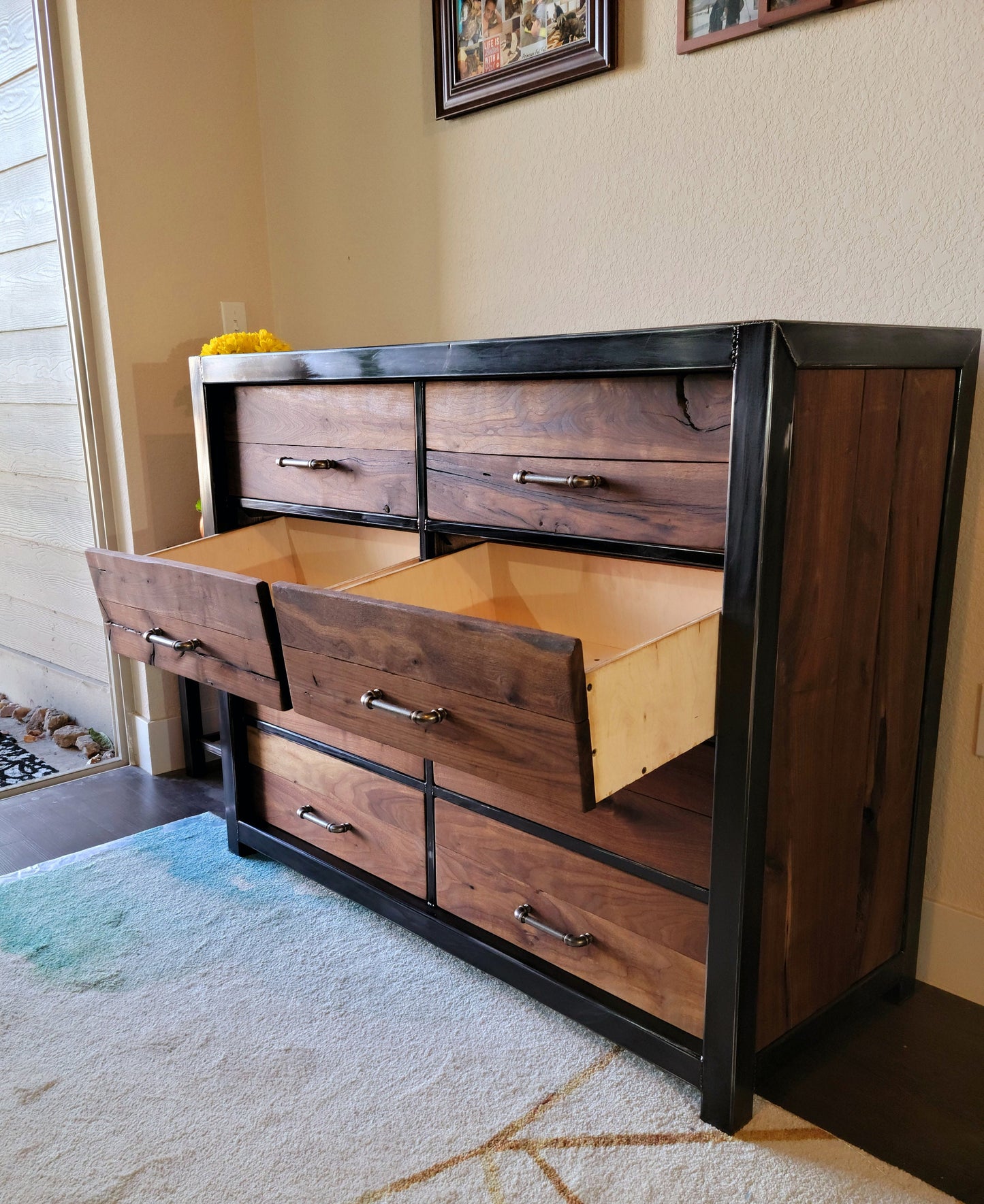 Industrial Rustic Dresser - Handmade to Order - American Black Walnut w/Steampunk Handles