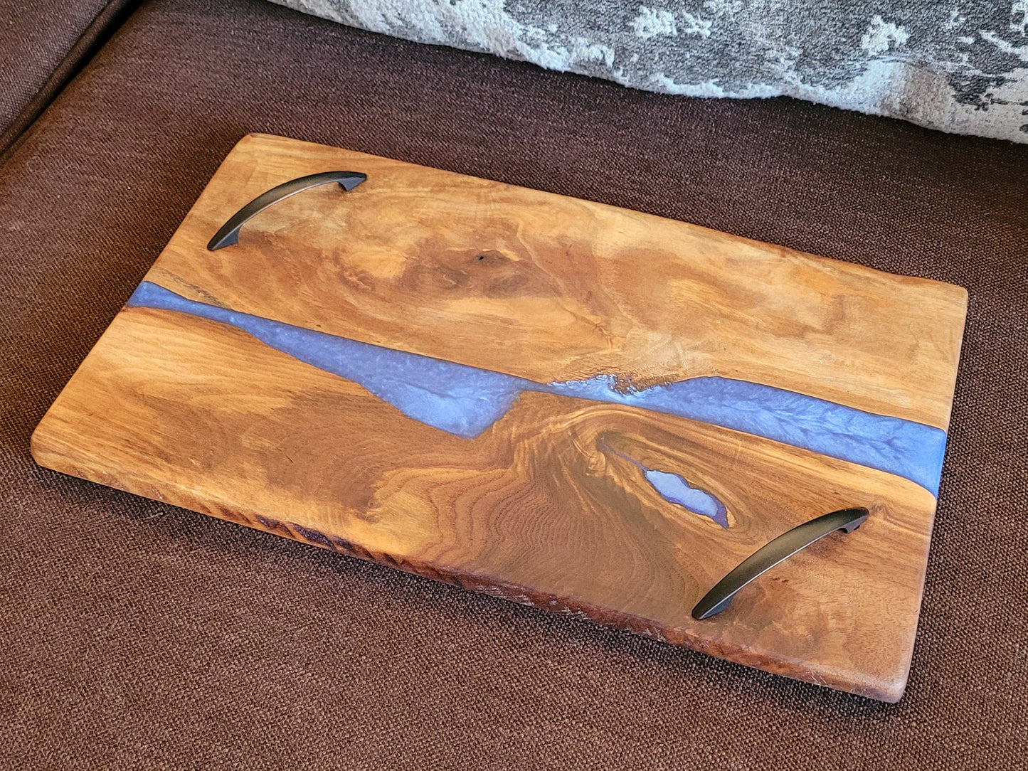 Made to Order! - Diamond Deep Sea Blue & Black Walnut Serving Tray Cutting Board