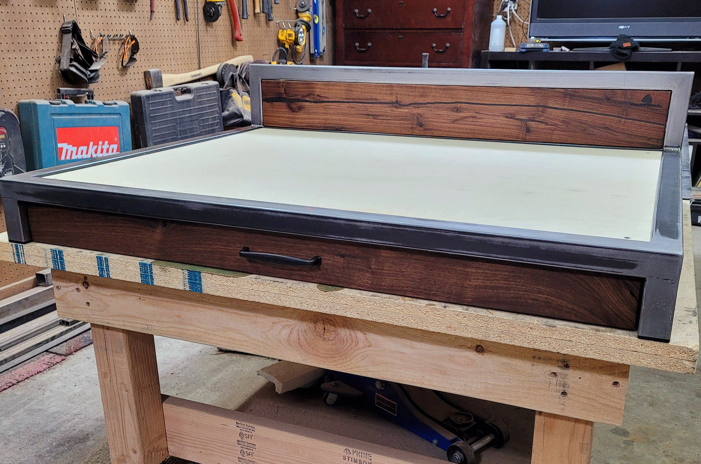Made to Order! - Custom Pet Bed with Drawer- Handmade in Colorado - Real Metal & Black Walnut - Custom made Cat Dog Animal Bed