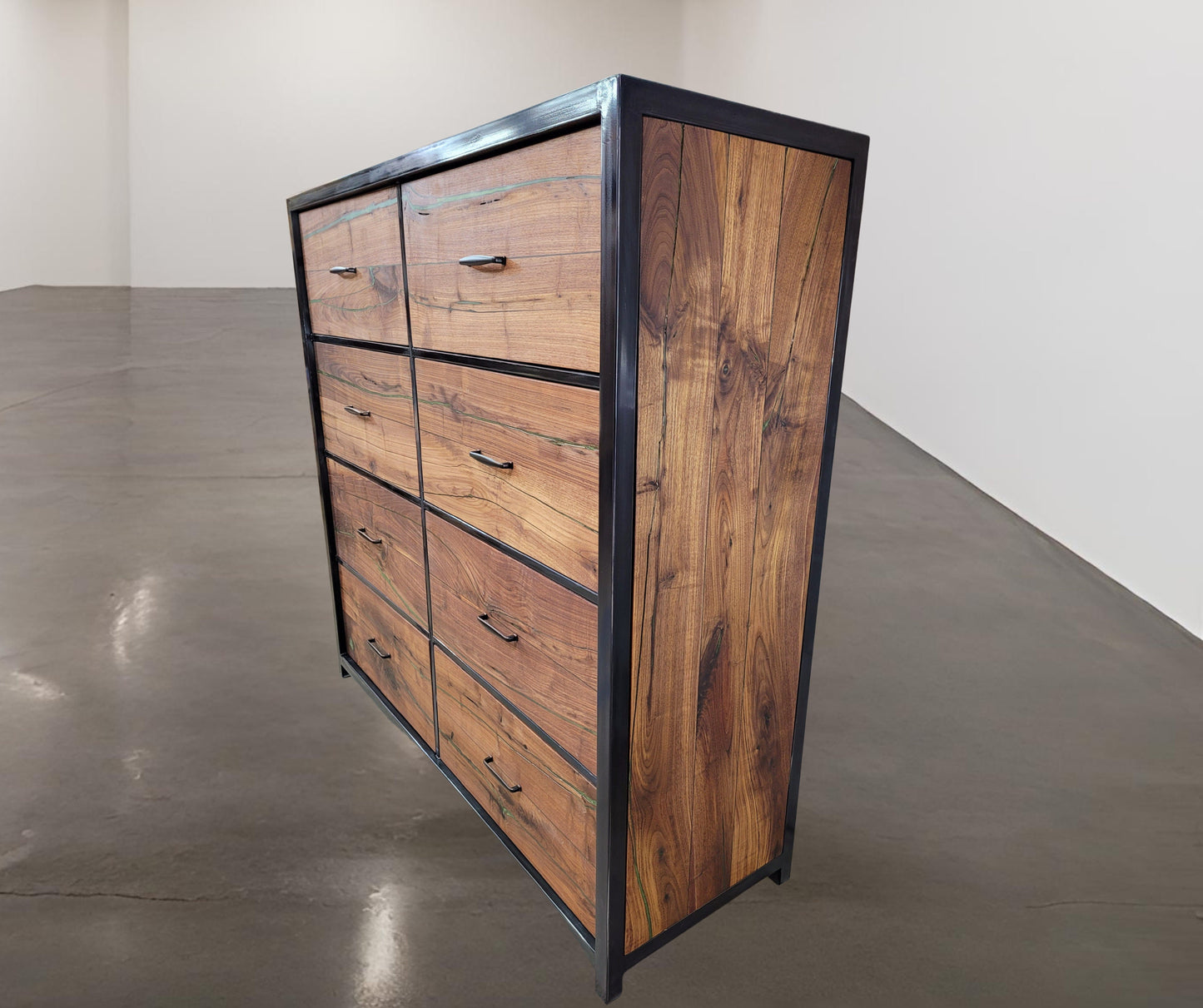 Custom Order! - Oversized Eight Drawer Walnut/Steel Dresser - Handmade to Order