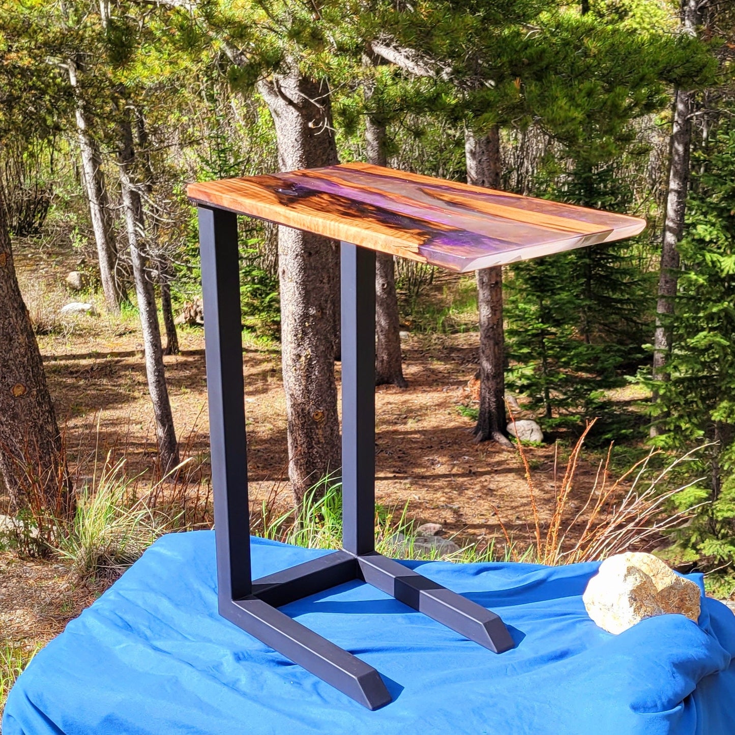 Made to Order! Custom C-Side Table/Couch Table/Coffee Desk - American Black Walnut - Epoxy Resin Inlay