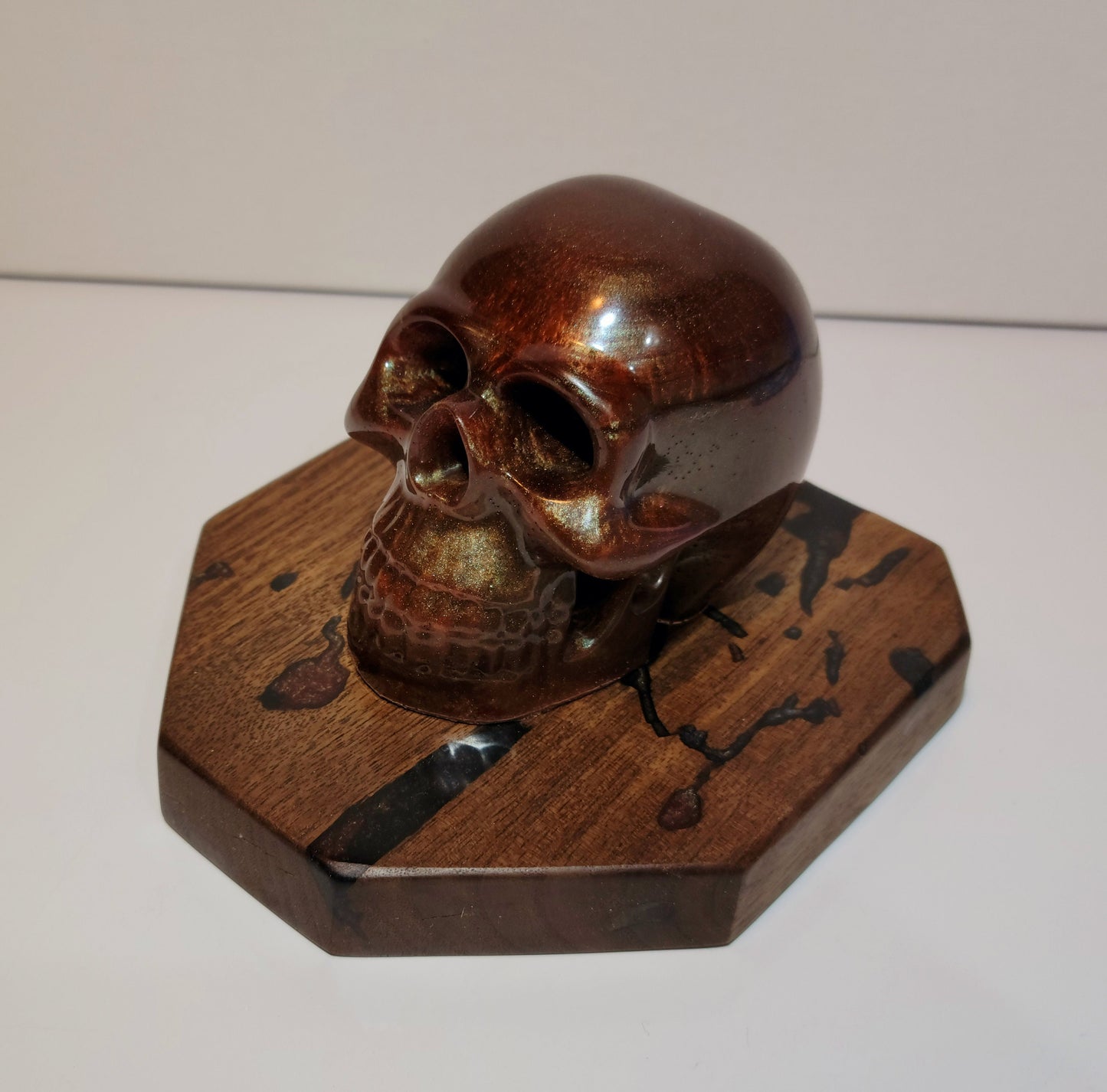 Ready to Ship! - Vitality Infused Skull - Health Red/Kiwi Burgandy - Black Walnut Base w/Kiwi & Black Onyx