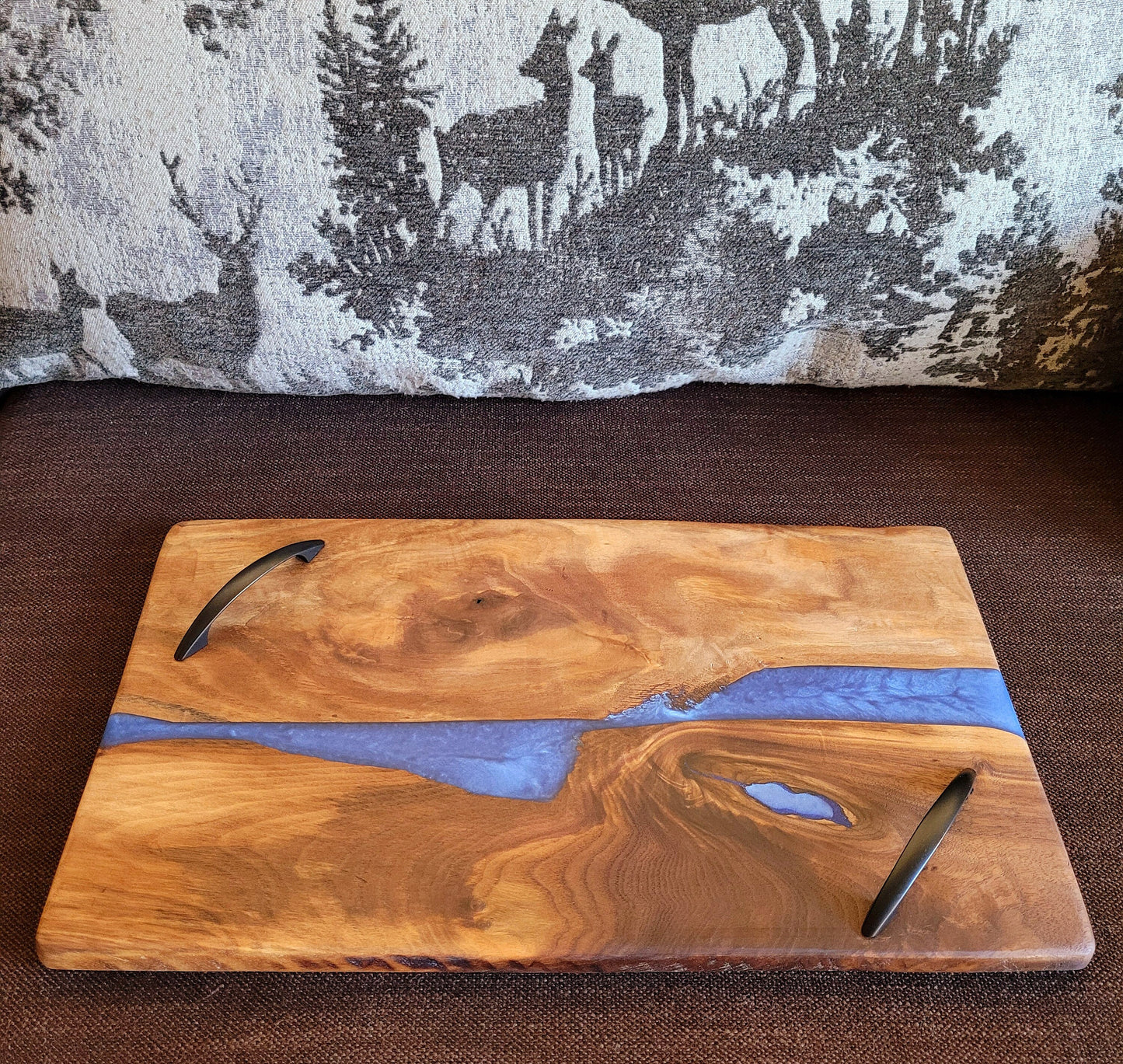 Made to Order! - Diamond Deep Sea Blue & Black Walnut Serving Tray Cutting Board