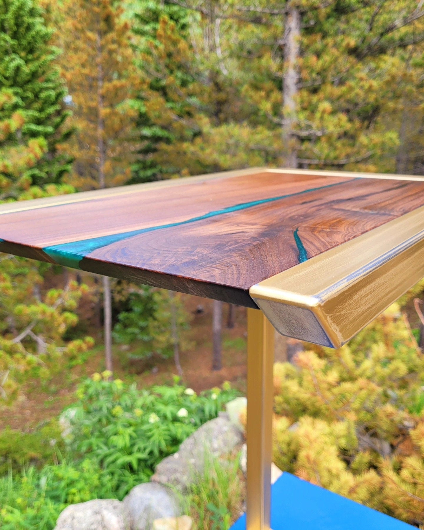 Made to Order! - Custom C-Side Tables - Antique Gold American Black Walnut Colored Epoxy Inlay