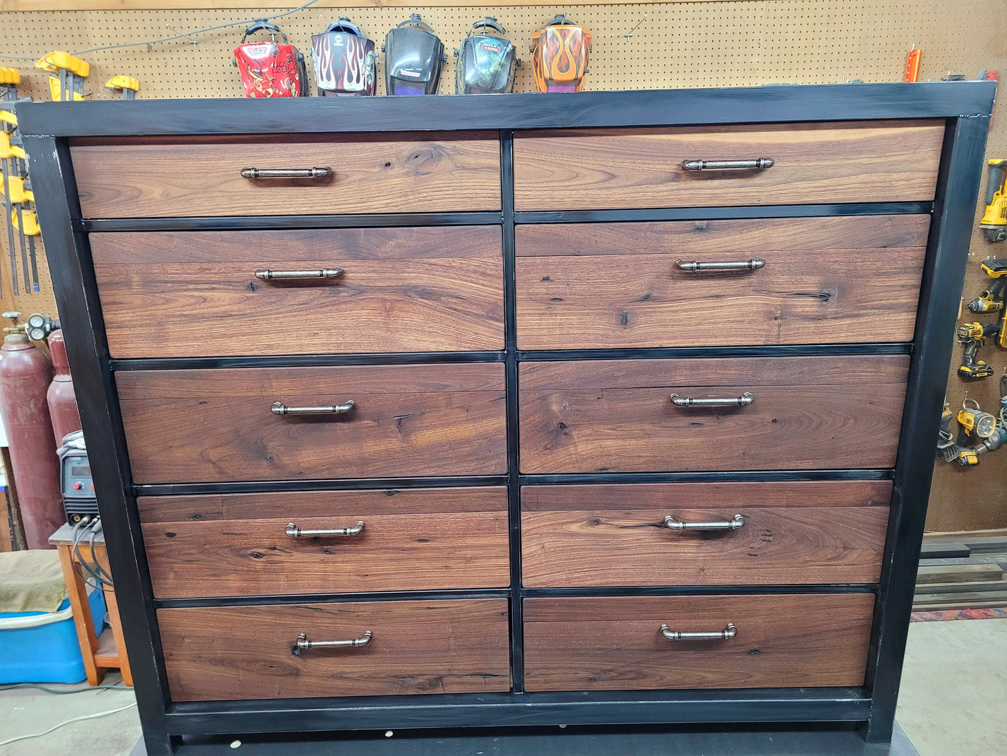 Custom Order! - Upright 10 Drawer Walnut/Steel Dresser - Handmade to Order