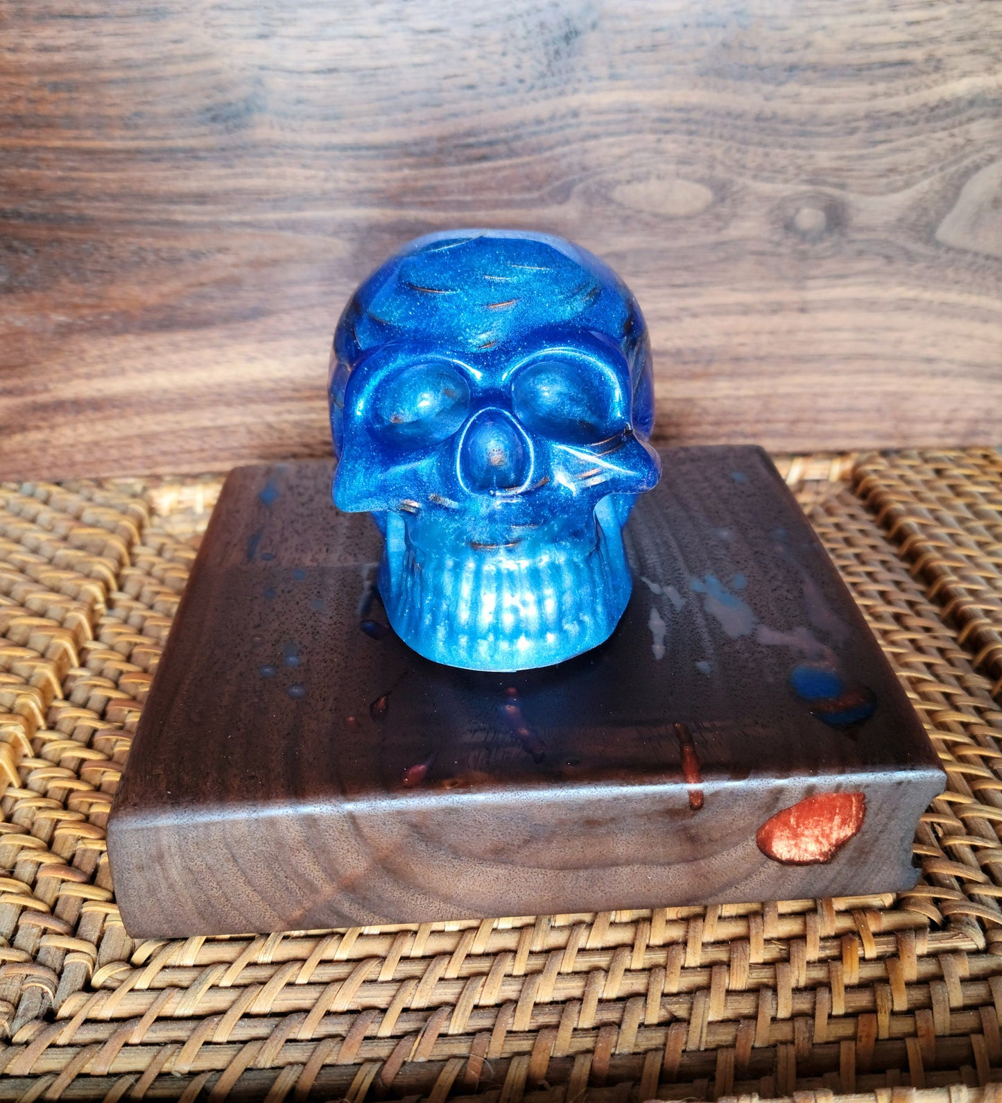 Made to Order! - Fortune Infused Skull - Mana Blue/Caribbean Blue - Black Walnut Base w/Copper&Blue