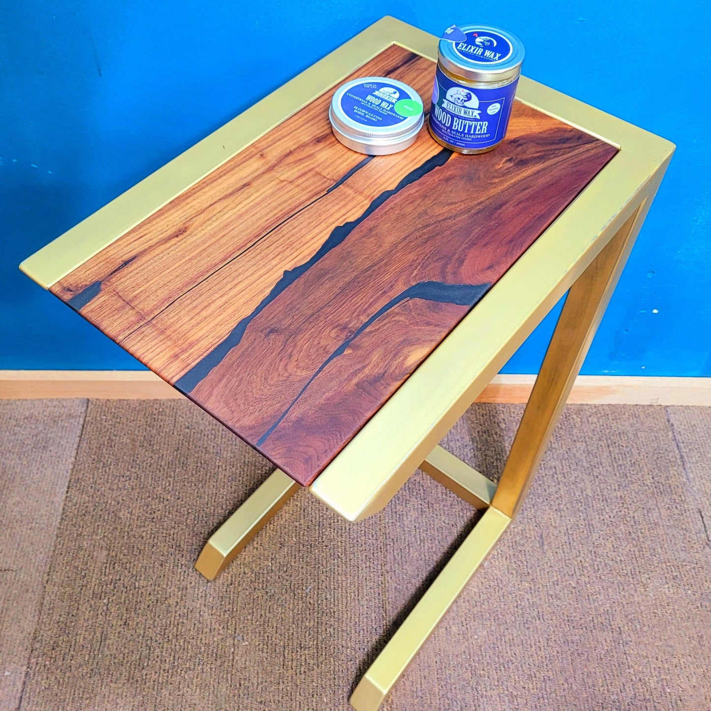 Made to Order! - Side Tables - Antique Gold with American Black Walnut & Colored Epoxy Inlay