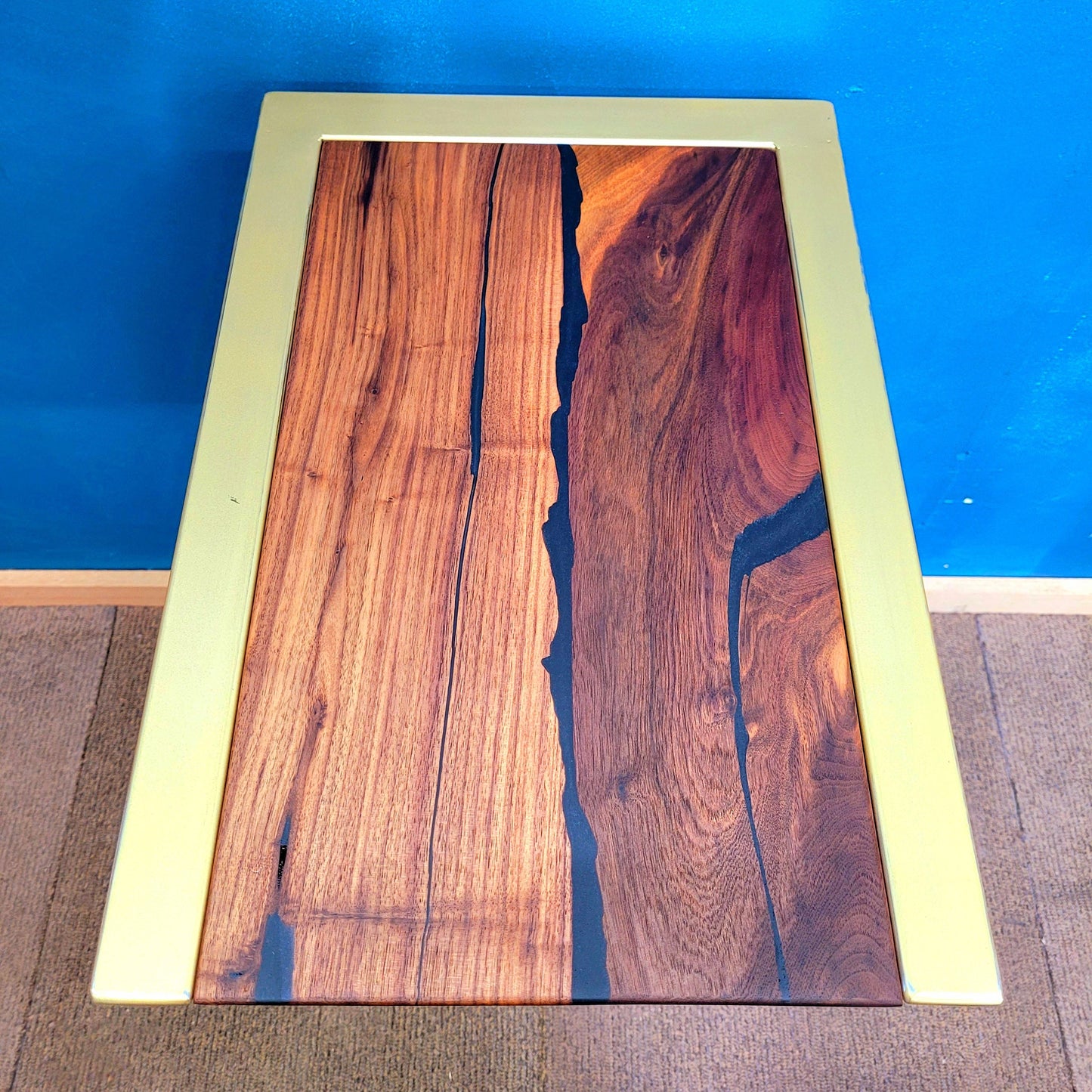 Made to Order! - Side Tables - Antique Gold with American Black Walnut & Colored Epoxy Inlay