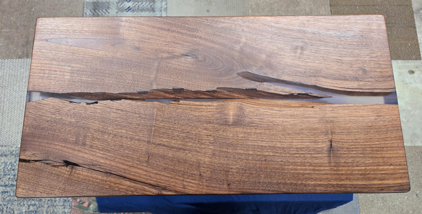 Clear Side Table - Handmade Real Steel & American Walnut with Ghost Copper epoxy