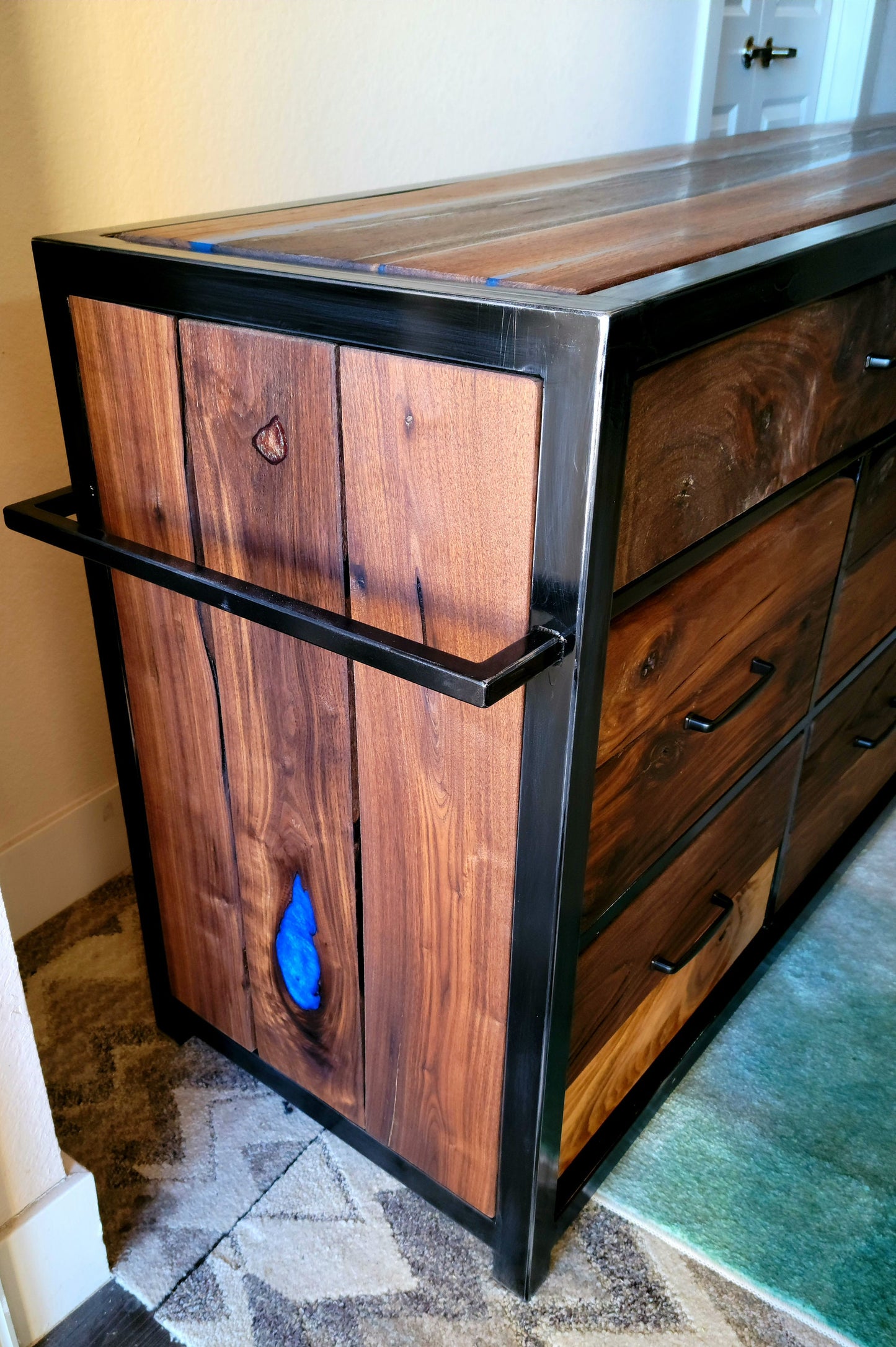 Custom Order 10 Drawer Walnut Dresser w/ Epoxy Inlay Modern Farmhouse Furniture