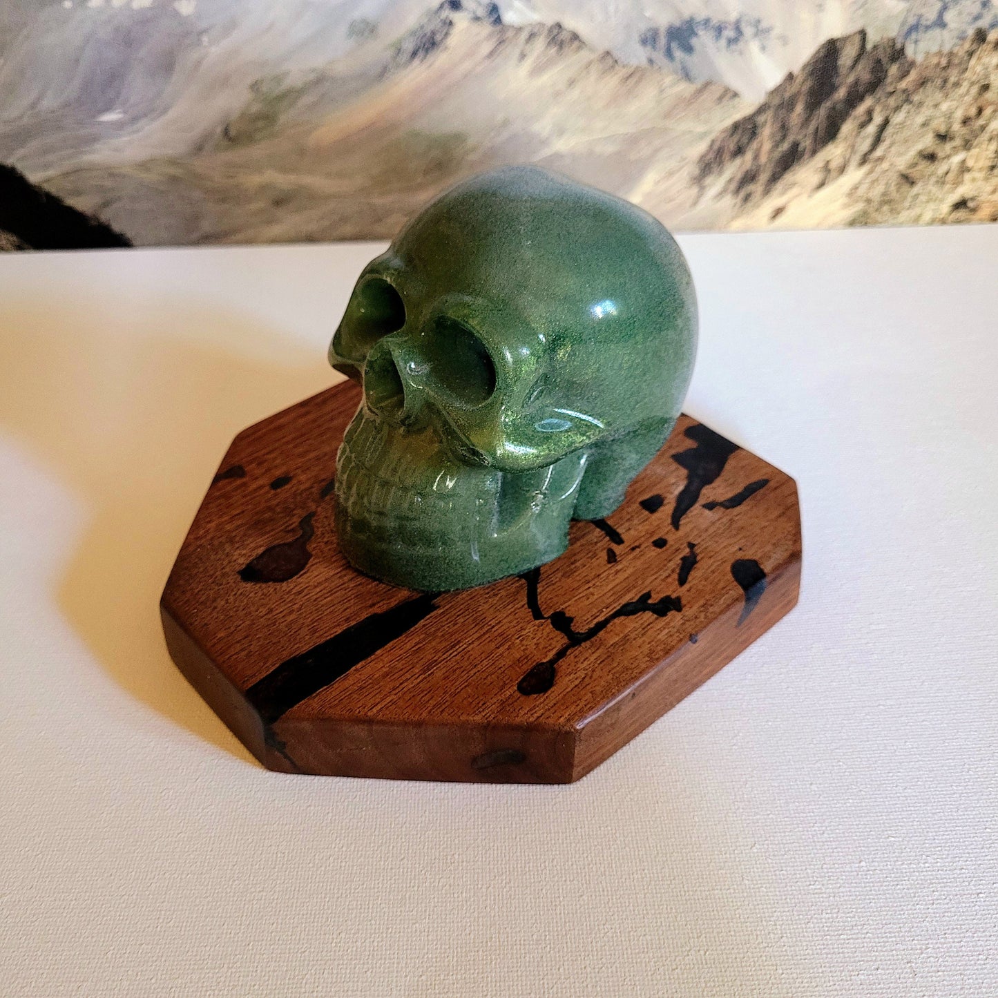 Halloween Decor - Green Skull with Display Base