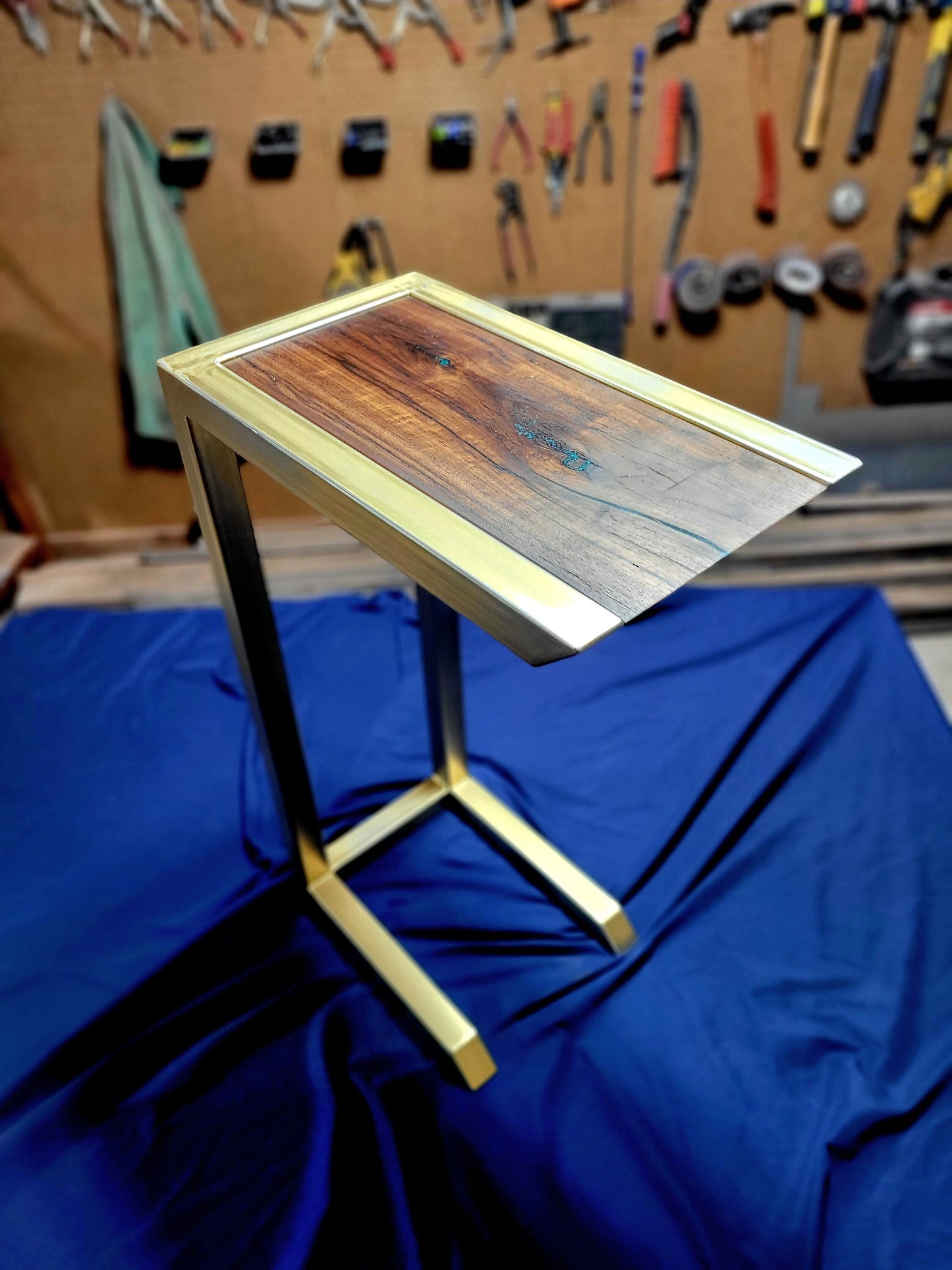 Made to Order! - Custom C-Side Tables - Antique Gold American Black Walnut Colored Epoxy Inlay