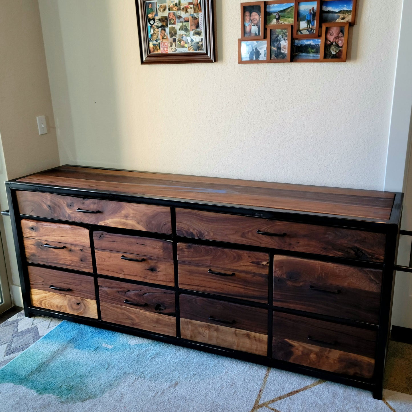 Custom Order 10 Drawer Walnut Dresser w/ Epoxy Inlay Modern Farmhouse Furniture