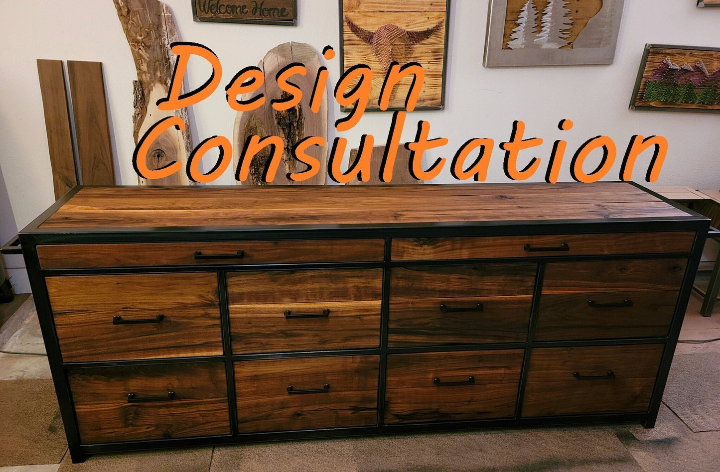 Design Consultation - Oversized Industrial Rustic Ten Drawer Dresser - American Walnut