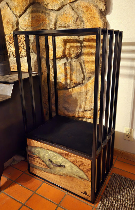 Firewood Storage Wood Holder Epoxy Drawer Velvet Shelves