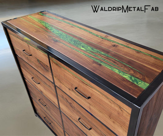 Custom Order! - Oversized Eight Drawer Walnut/Steel Dresser - Handmade to Order