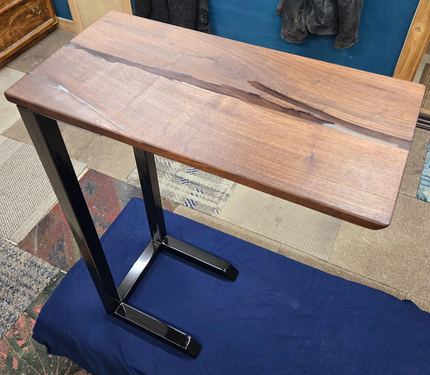 Clear Side Table - Handmade Real Steel & American Walnut with Ghost Copper epoxy