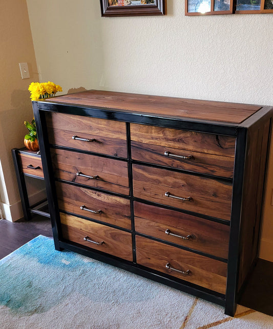 Industrial Rustic Dresser - Handmade to Order - American Black Walnut w/Steampunk Handles