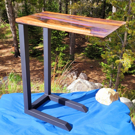 Made to Order! Custom C-Side Table/Couch Table/Coffee Desk - American Black Walnut - Epoxy Resin Inlay