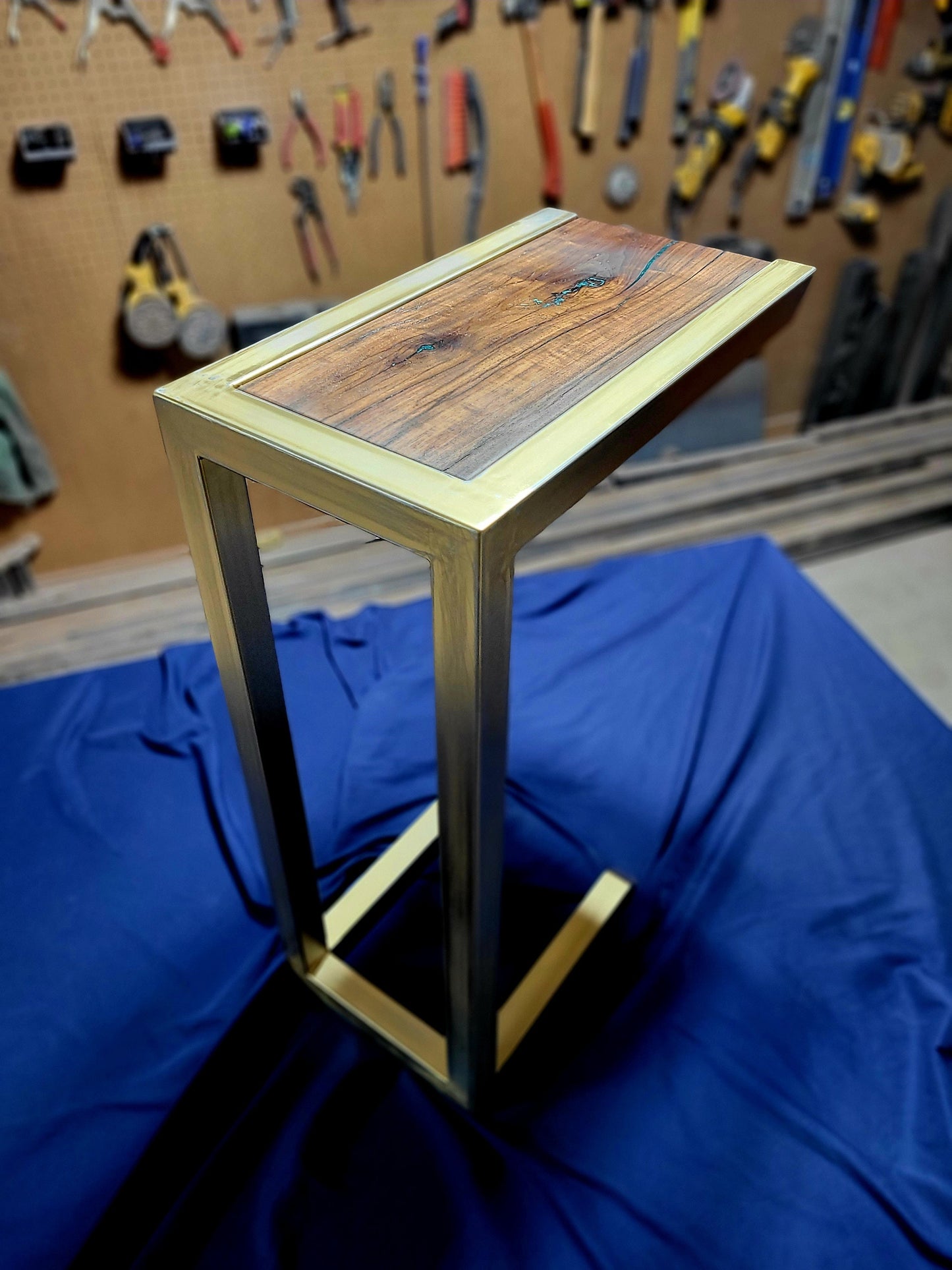 Made to Order! - Custom C-Side Tables - Antique Gold American Black Walnut Colored Epoxy Inlay