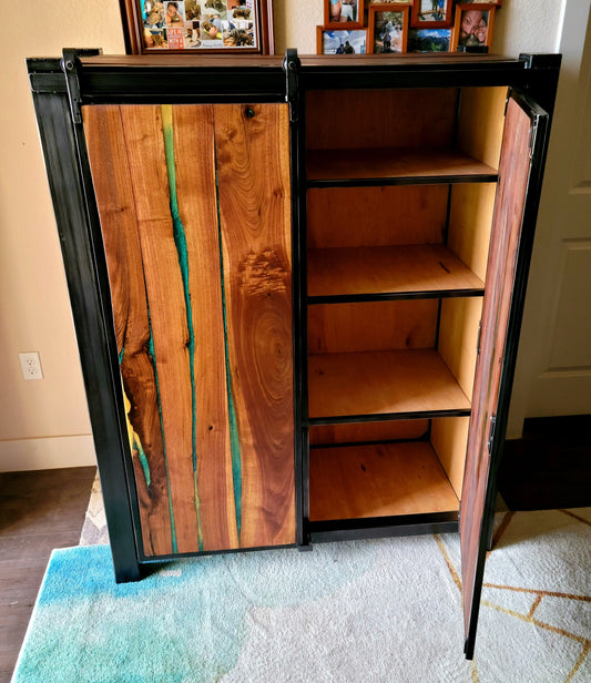 Barndoor Dresser - Liqour Cabinet - American Black Walnut & Epoxy Inlay - Handmade in USA