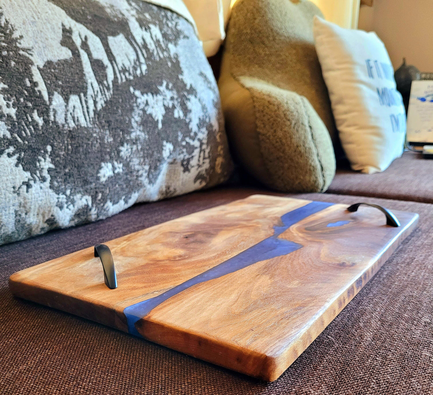 Made to Order! - Diamond Deep Sea Blue & Black Walnut Serving Tray Cutting Board