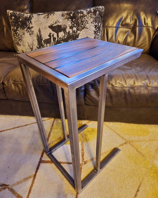 C-Side Table - Handmade Real Steel & American Walnut with Emerald Epoxy