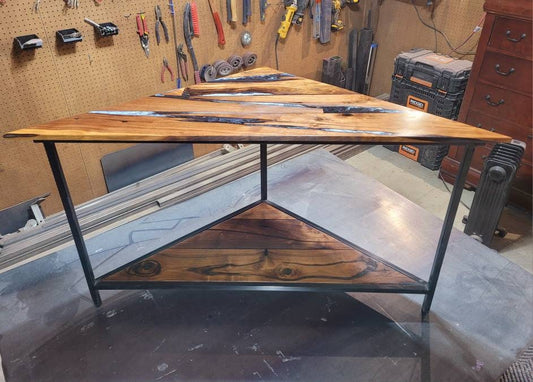Start a Discussion! - Custom Corner Table - 100% Handmade in Colorado - Black Walnut - Black Onyx & Pure White Epoxy Inlay