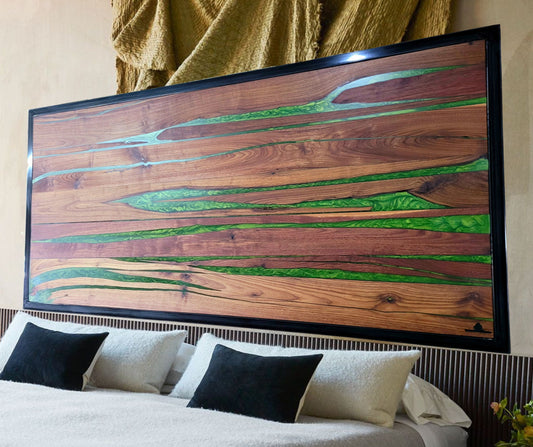 Made to Order Headboard ~ American Black Walnut & Epoxy ~ Handmade Rustic Modern Wall Mounted