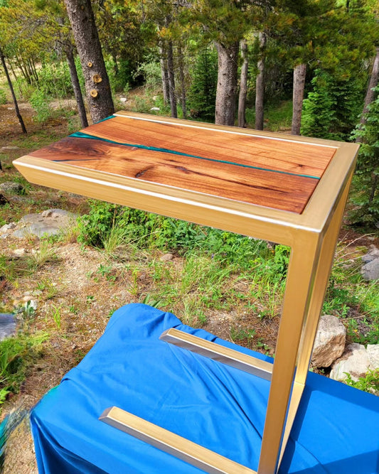 Made to Order! - Custom C-Side Tables - Antique Gold American Black Walnut Colored Epoxy Inlay
