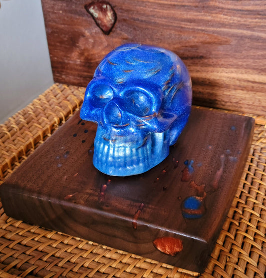 Made to Order! - Fortune Infused Skull - Mana Blue/Caribbean Blue - Black Walnut Base w/Copper&Blue