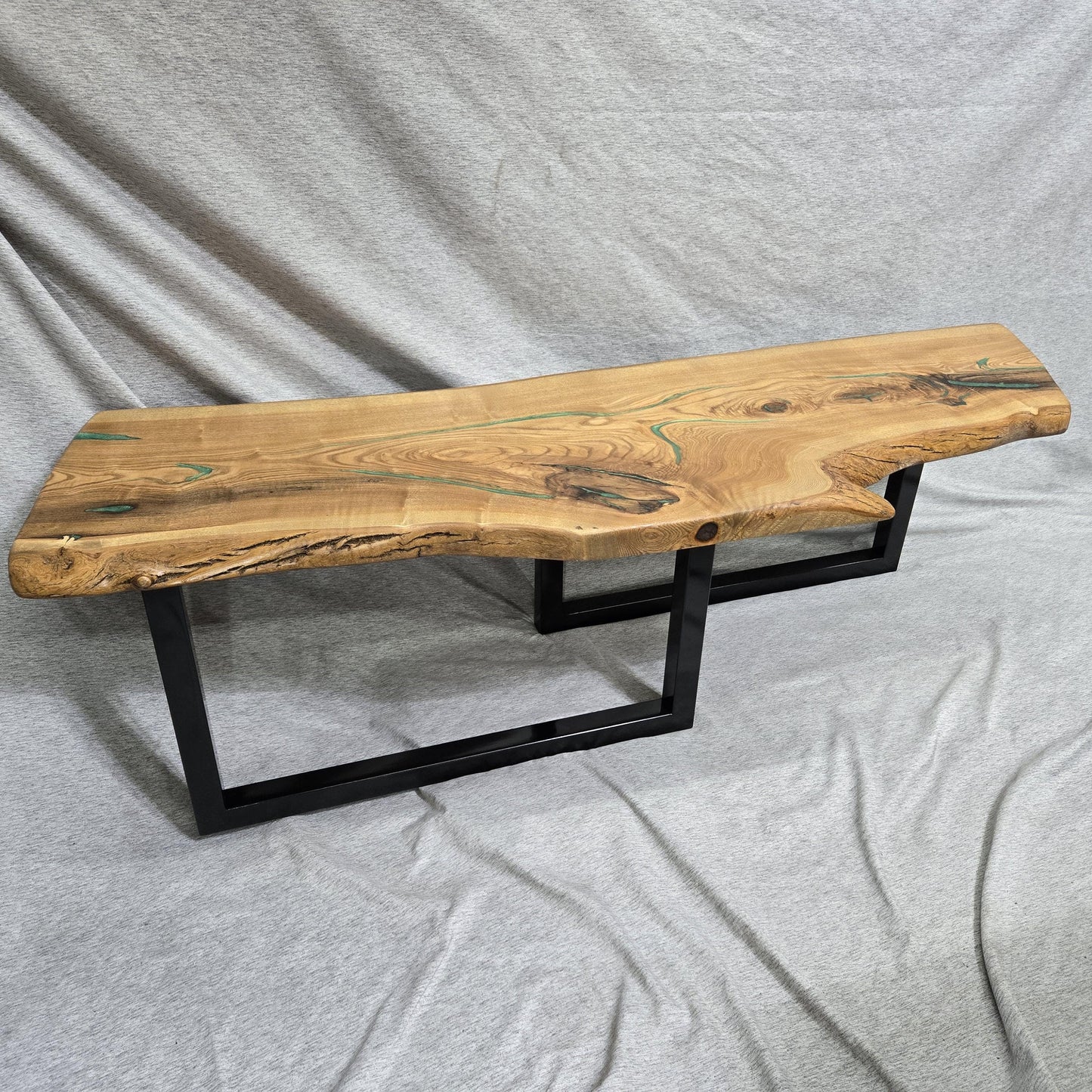 Live Edge Oak Coffee Table Golden Green Epoxy Gloss Black Legs